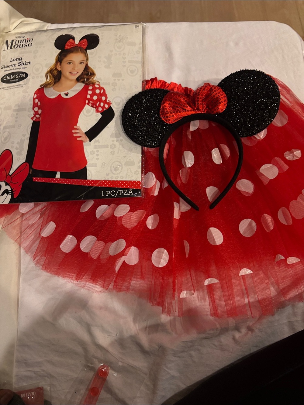 Minnie Mouse Red Polka Dot Kids Disney long sleeve shirt,I added Tutu & Headband - Picture 1 of 5